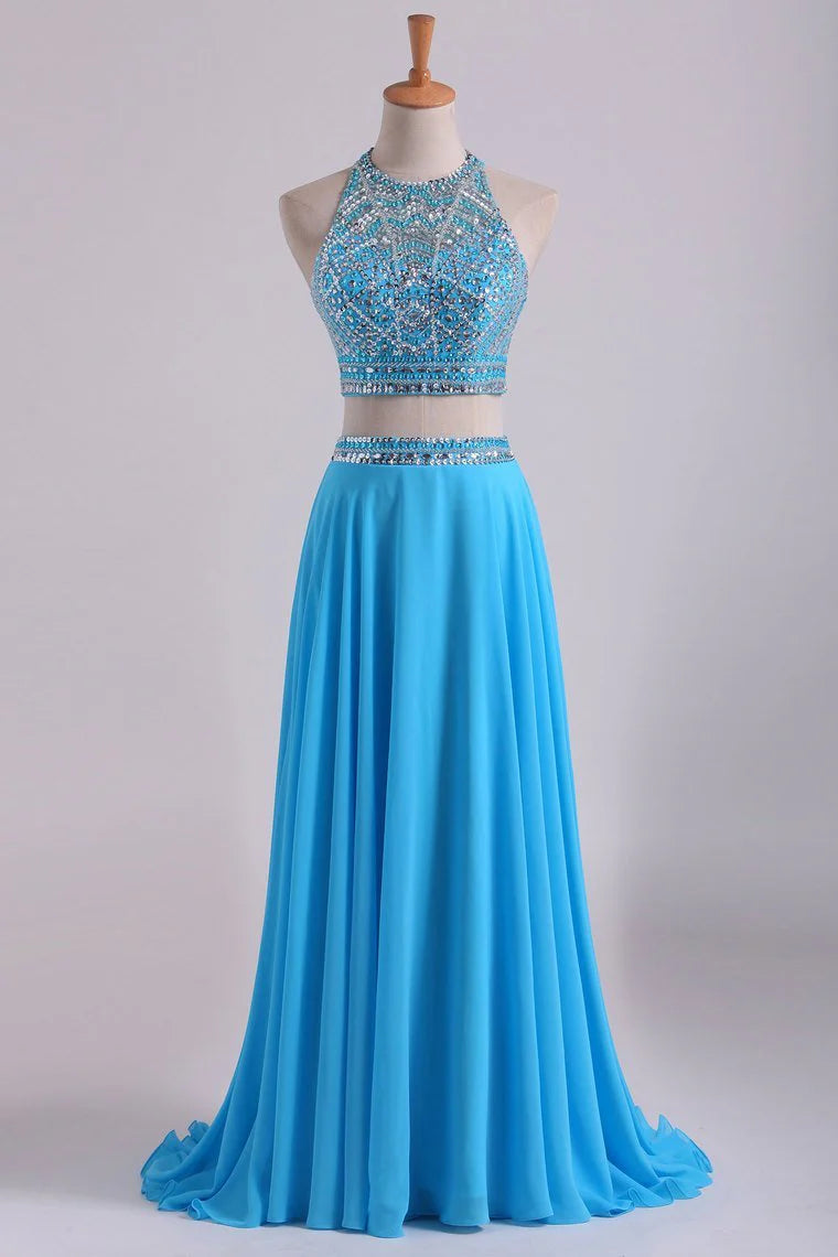 A Line Party Dresses Beaded Bodice Open Back Chiffon & Tulle